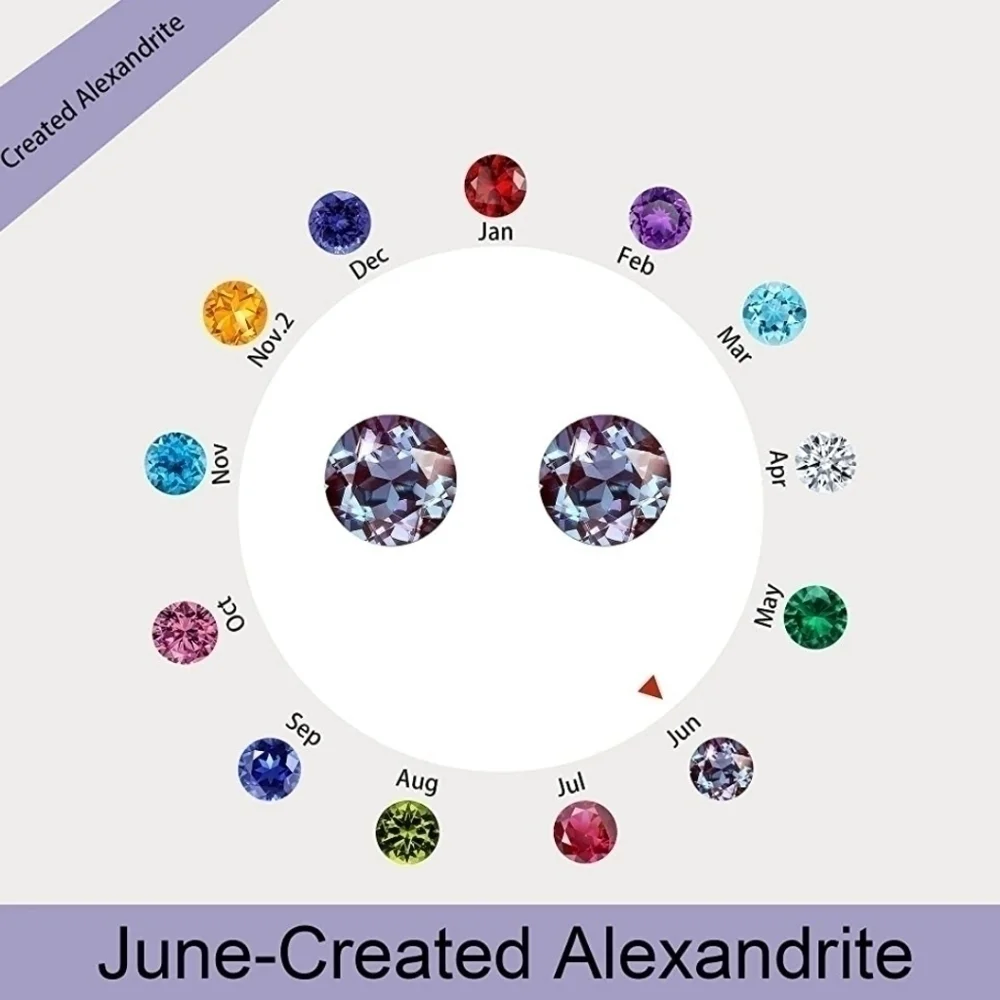 June 18k White Gold Alexandrite Birthstone Diamond Halo Stud Earrings S925 Gem